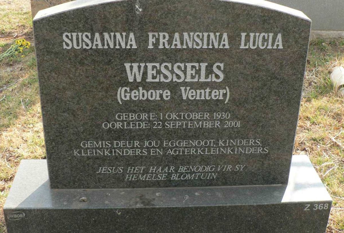 WESSELS Susanna Fransina Lucia nee VENTER 1930-2001