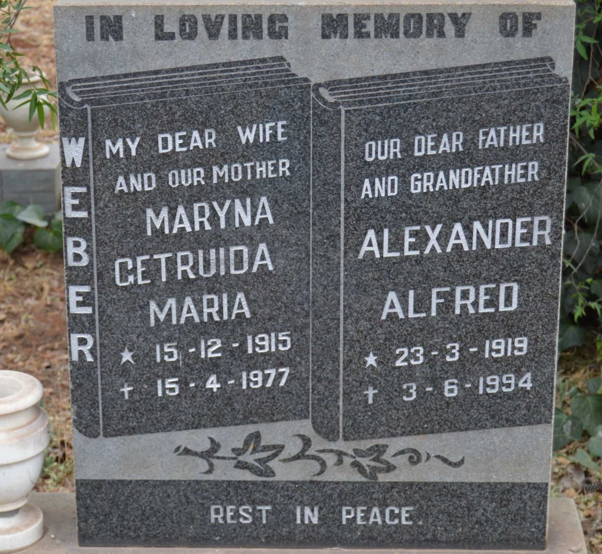 WEBER Alexander Alfred 1919-1994 &amp; Maryna Gertruida Maria 1915-1977