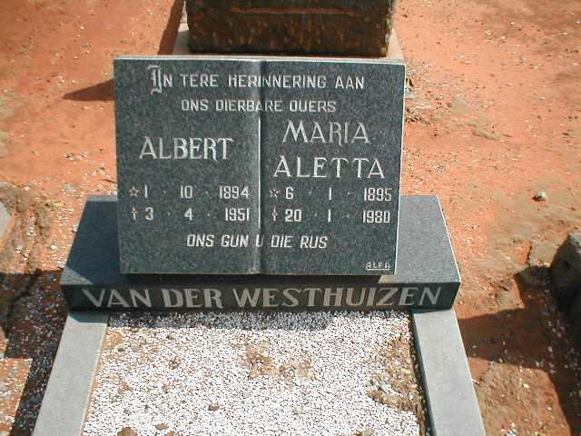 WESTHUIZEN Albert, van der 1894-1951 &amp; Maria Aletta 1895-1980