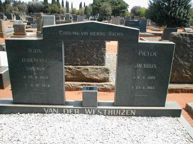 WESTHUIZEN Pieter Jacobus, van der 1888-1962 &amp; Alida Barendina HAVENGA 1892-1976