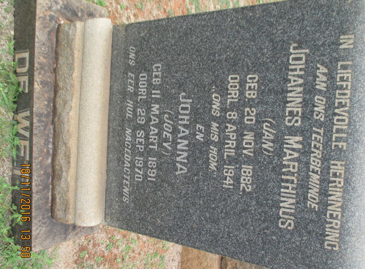 WET Johannes Marthinus, de 1882-1941 &amp; Johanna 1891-1970