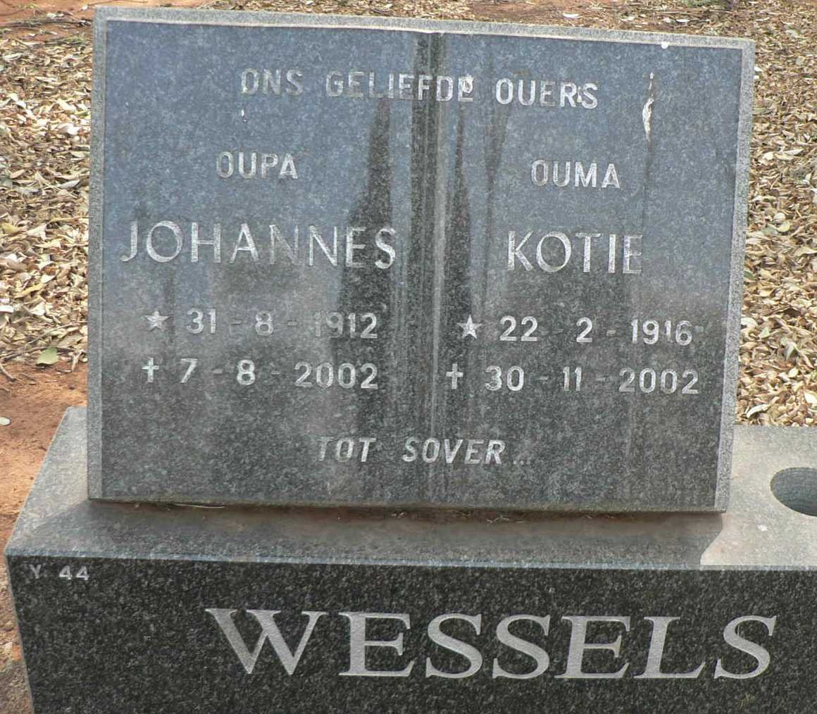 WESSELS Johannes 1912-2002 &amp; Kotie 1916-2002