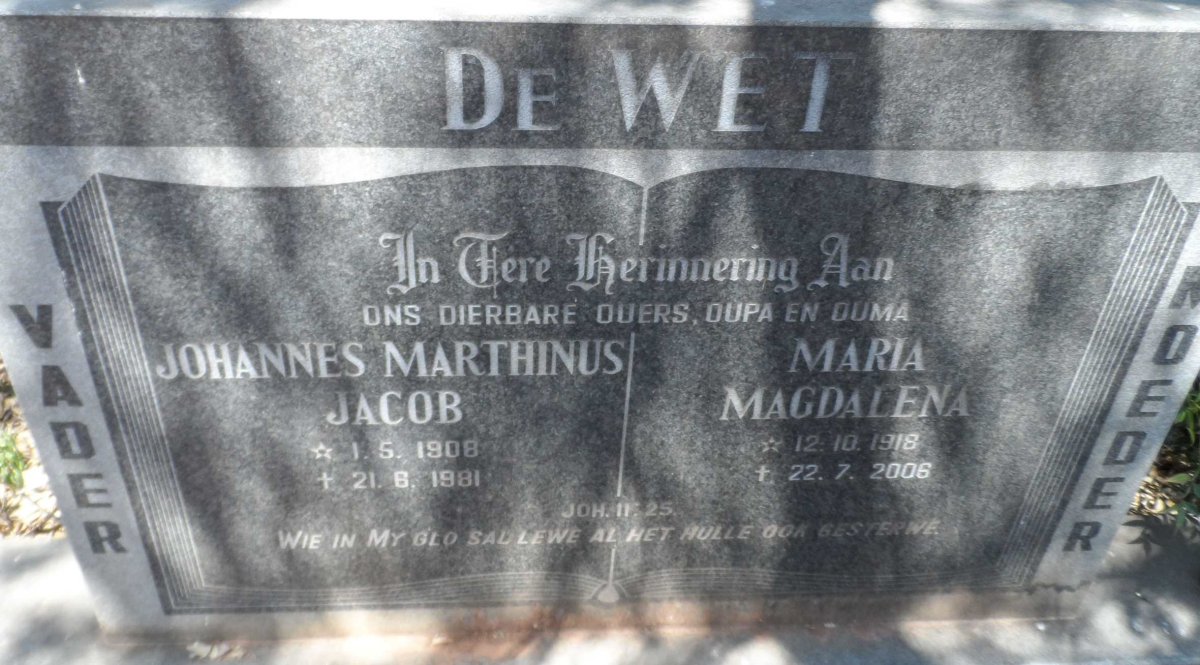 WET Johannes Marthinus Jacob, de 1908-1981 &amp; Maria Magdalena 1918-2006