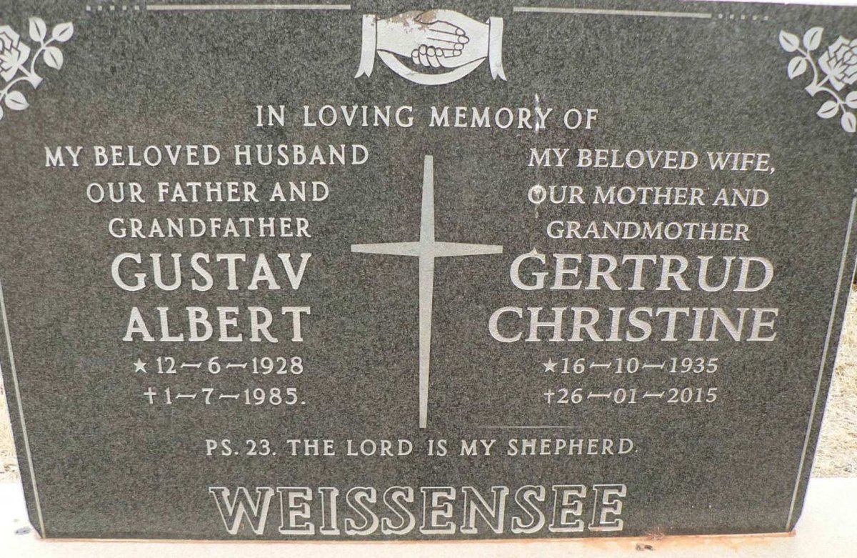 WEISSENSEE Gustav Albert 1928-1985 &amp; Gertrud Christina 1935-2015