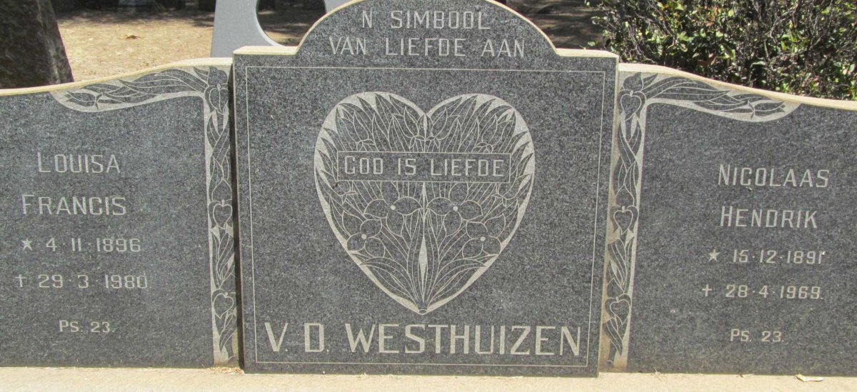 WESTHUIZEN Nicolaas Hendrik, v.d. 1891-1969 &amp; Louisa Francis 1896-1980