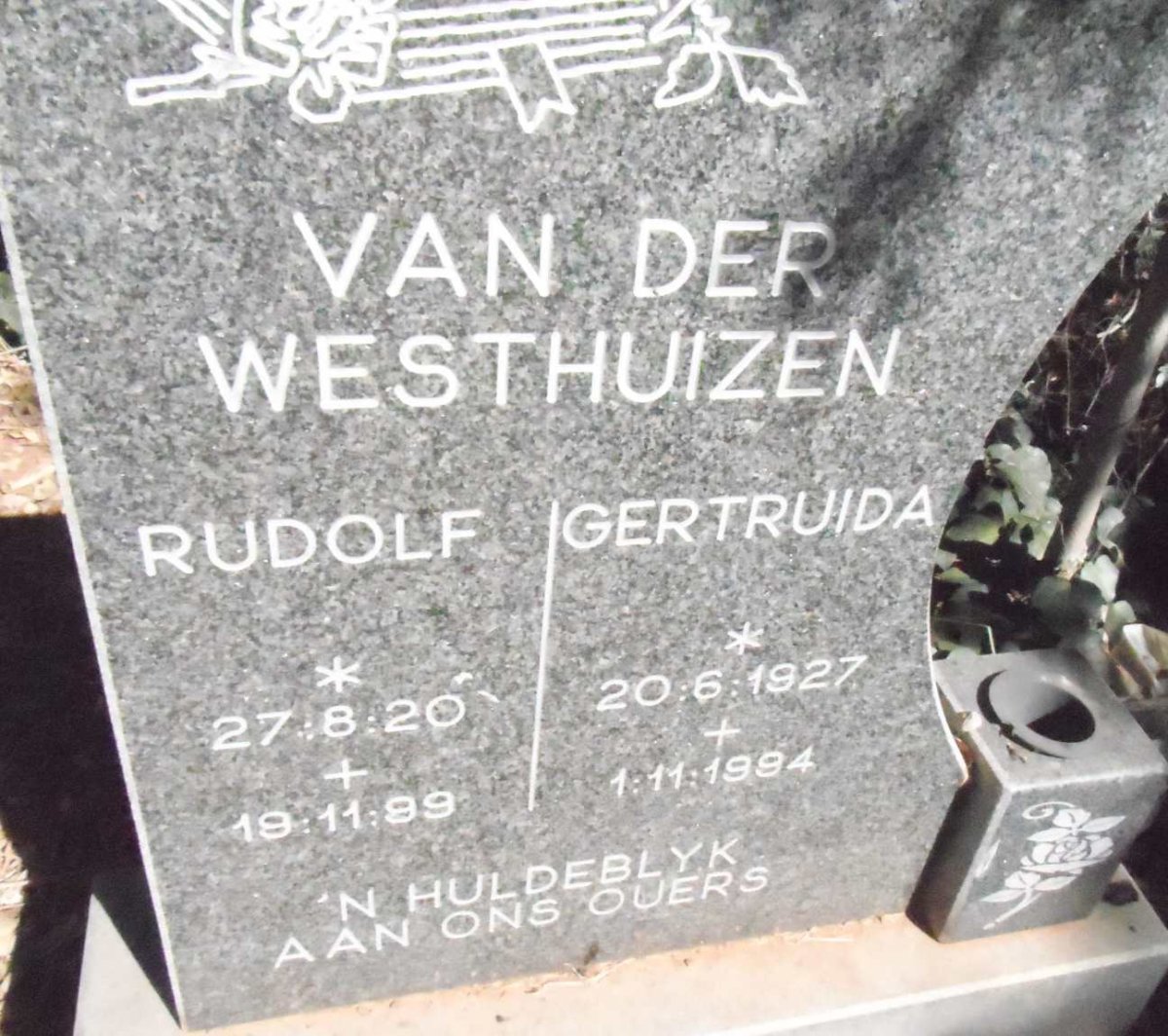 WESTHUIZEN Rudolf, van der 1920-1999 &amp; Gertruida 1927-1994