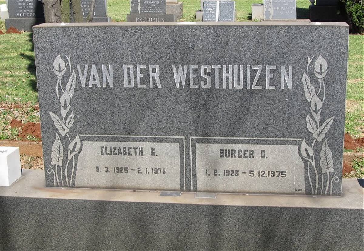 WESTHUIZEN Burger D., van der 1925-1975 &amp; Elizabeth G. 1925-1975