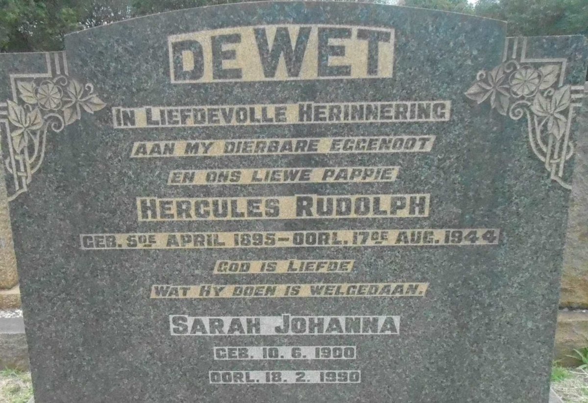 WET Hercules Rudolph, de 1895-1944 &amp; Sarah Johanna 1900-1990