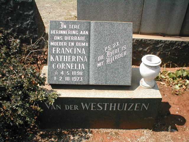 WESTHUIZEN Francina Katherina Cornelia, van der 1898-1973
