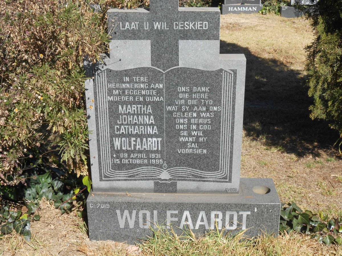 WOLFAARDT Martha Johanna Catharina 1931-1995