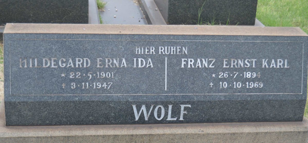WOLF Franz Ernst Karl 1894-1969 &amp; Hildegard Erna Ida 1901-1947