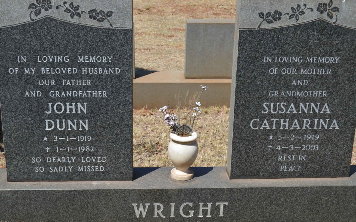 WRIGHT John Dunn 1919-1982 &amp; Susanna Catharina 1919-2003