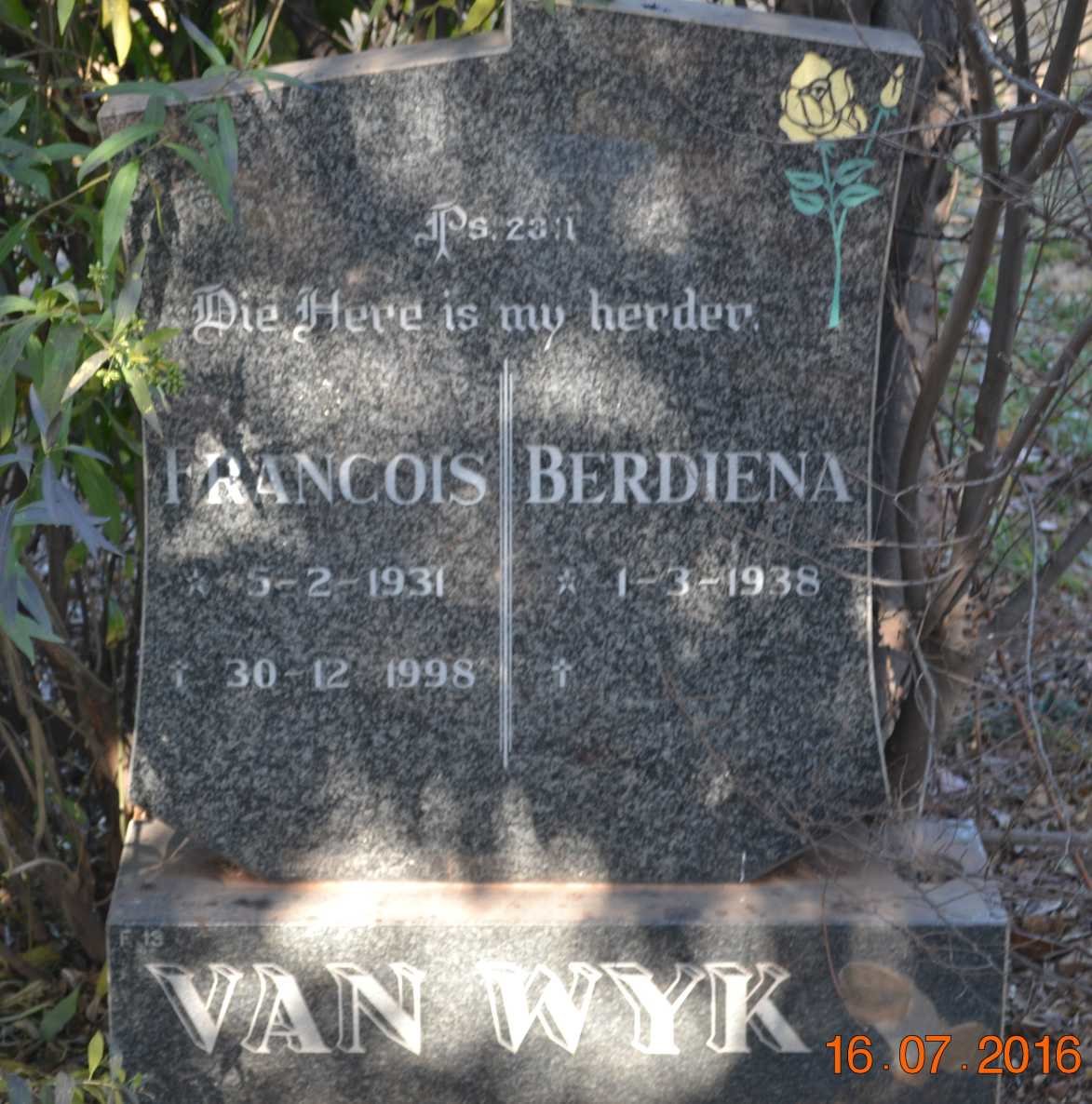 WYK Francois, van 1931-1998 &amp; Berdiena 1938-