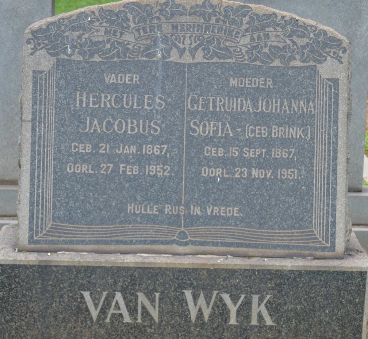 WYK Hercules Jacobus, van 1867-1952 &amp; Getruida Johanna Sofia BRINK 1867-1951