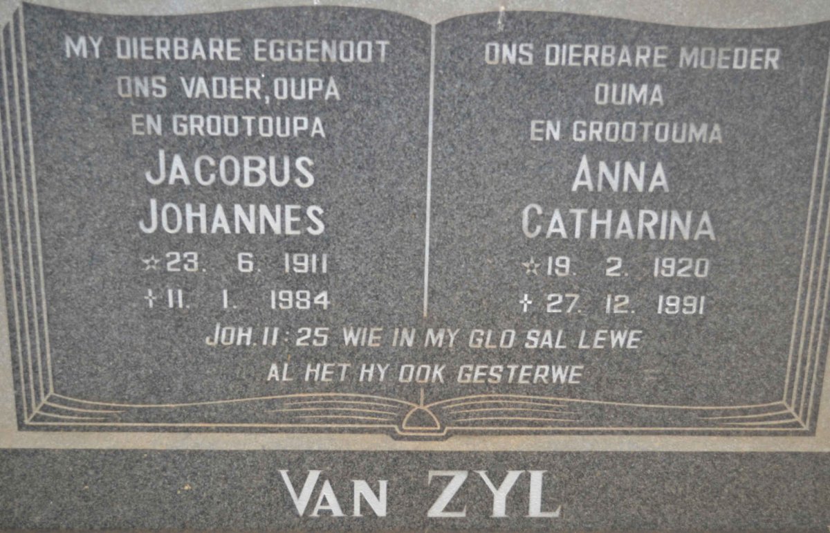 ZYL Jacobus Johannes, van 1911-1984 &amp; Anna Catharina 1920-1991