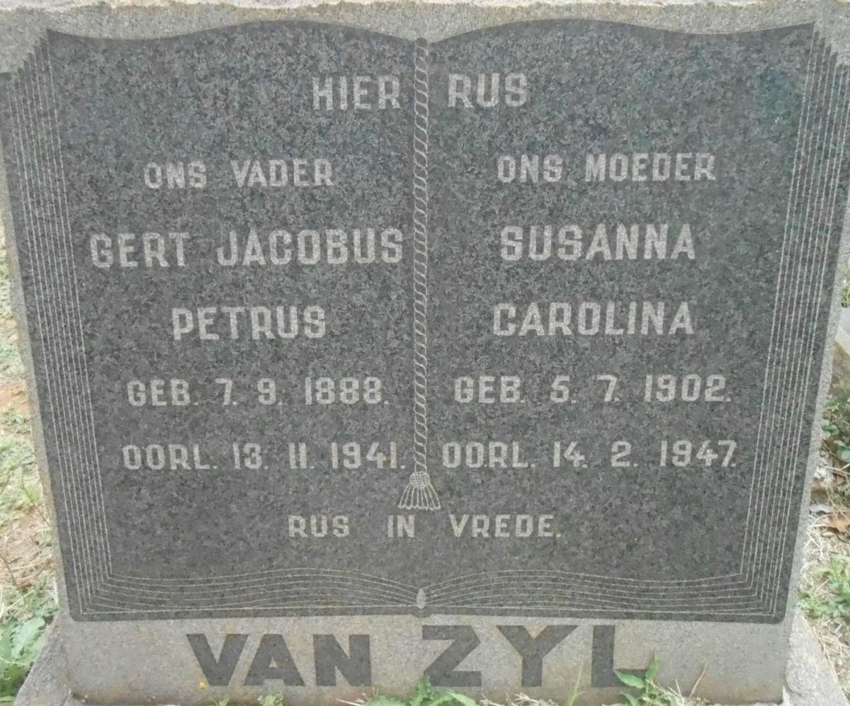 ZYL Gert Jacobus Petrus, van 1888-1941 &amp; Susanna Carolina 1902-1947