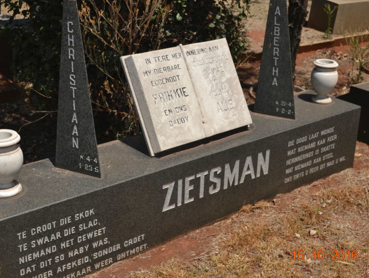 ZIETSMAN Christiaan Frederick 1919-1975 &amp; Albertha Hendrika 1919-1996