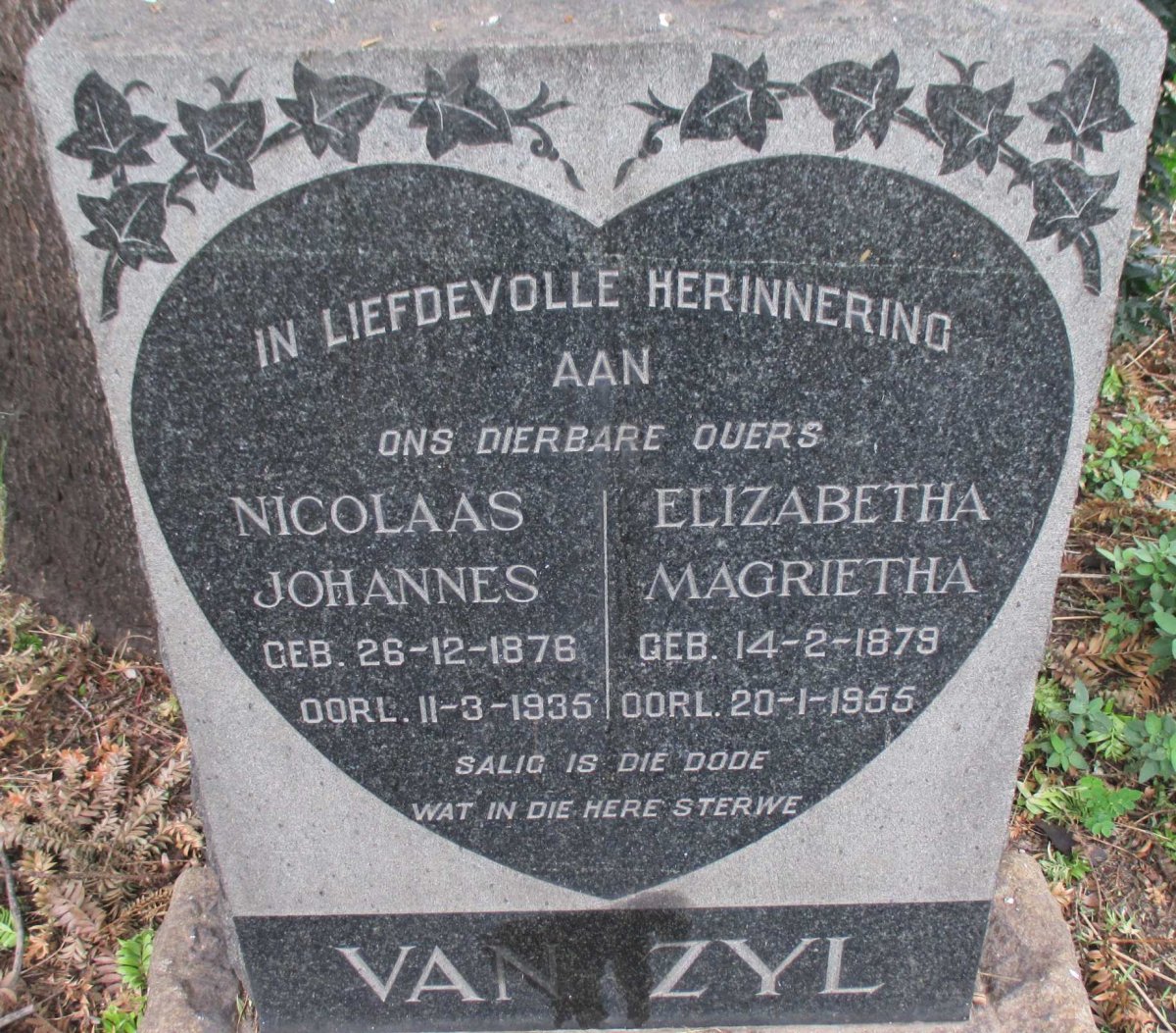 ZYL Nicolaas Johannes, van 1876-1935 &amp; Elizabetha Magrietha 1879-1955