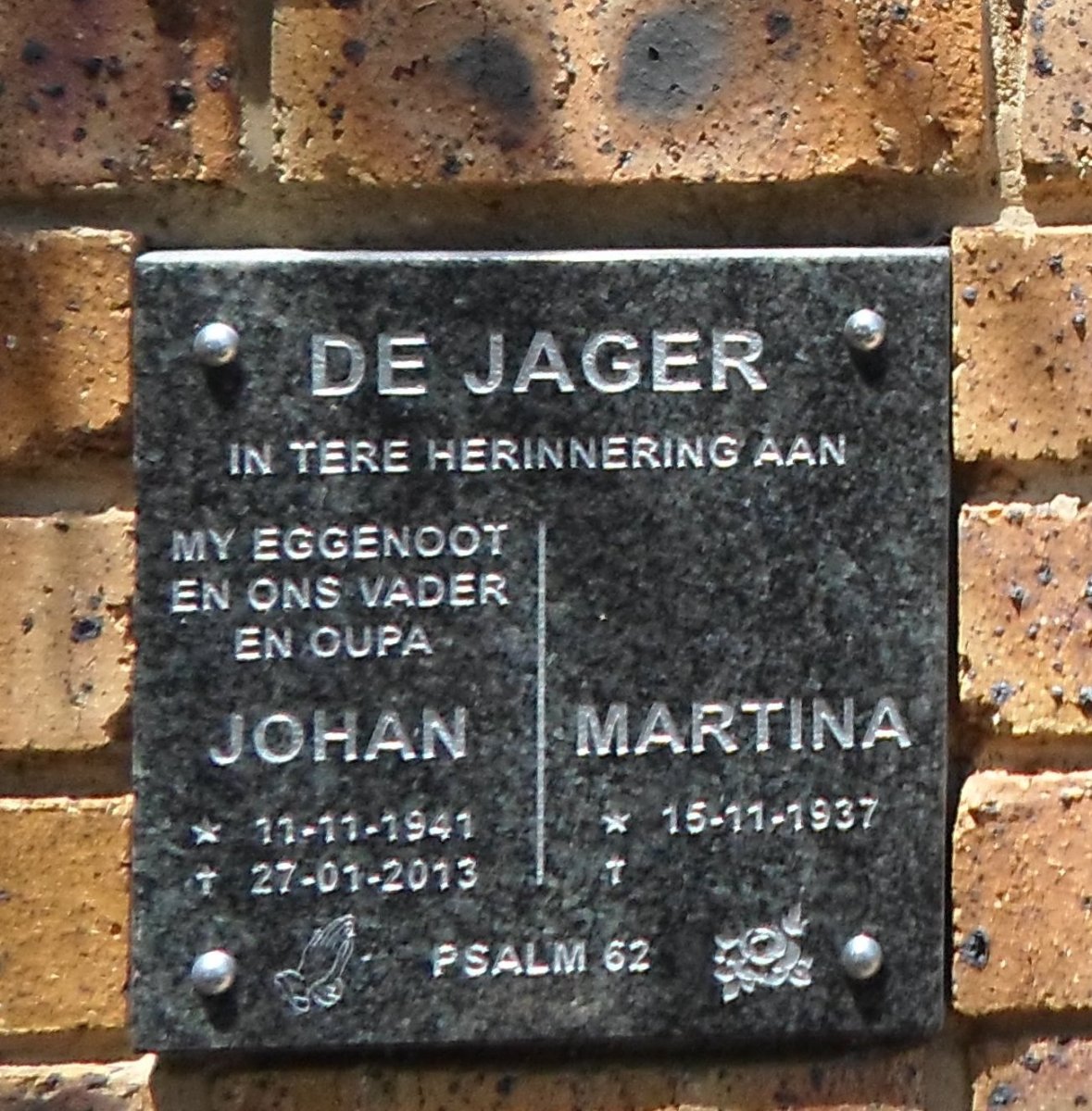 JAGER Johan, de 1941-2013 &amp; Martina 1937-