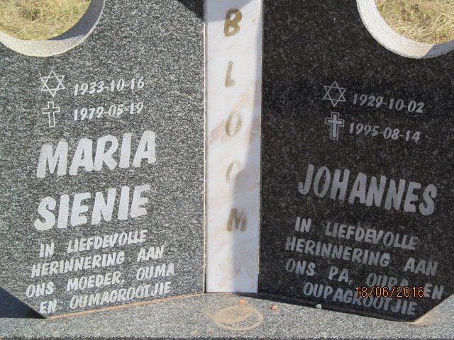 BLOOM Johannes 1929-1995 &amp; Maria Sienie 1933-1979