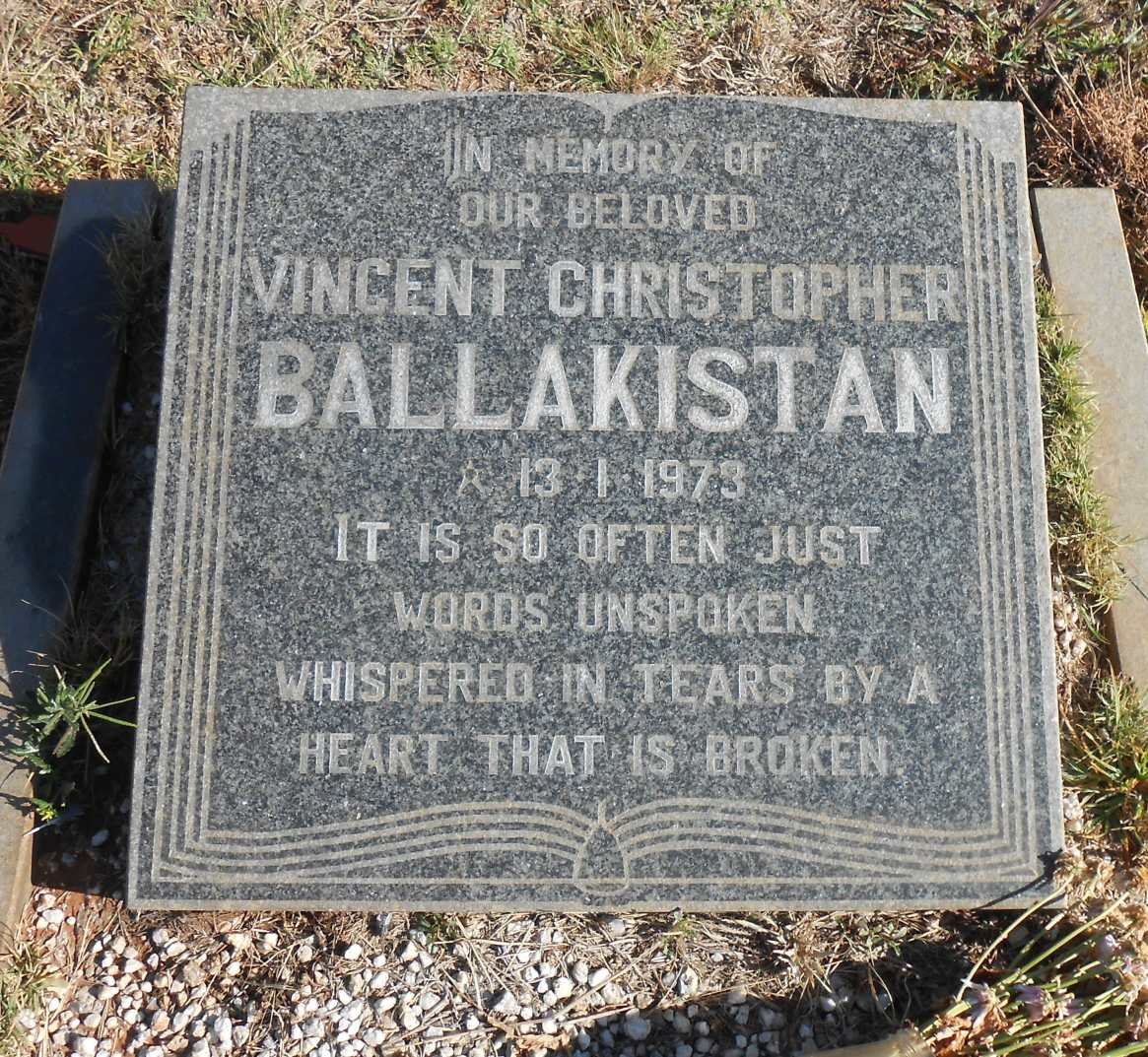 BALLAKISTAN Vincent Christopher -1973