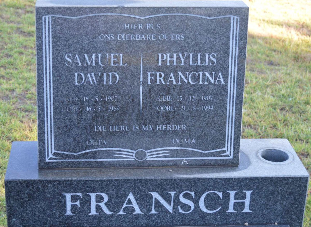FRANSCH Samuel David 1907-1969 &amp; Phyllis Francina 1907-1994