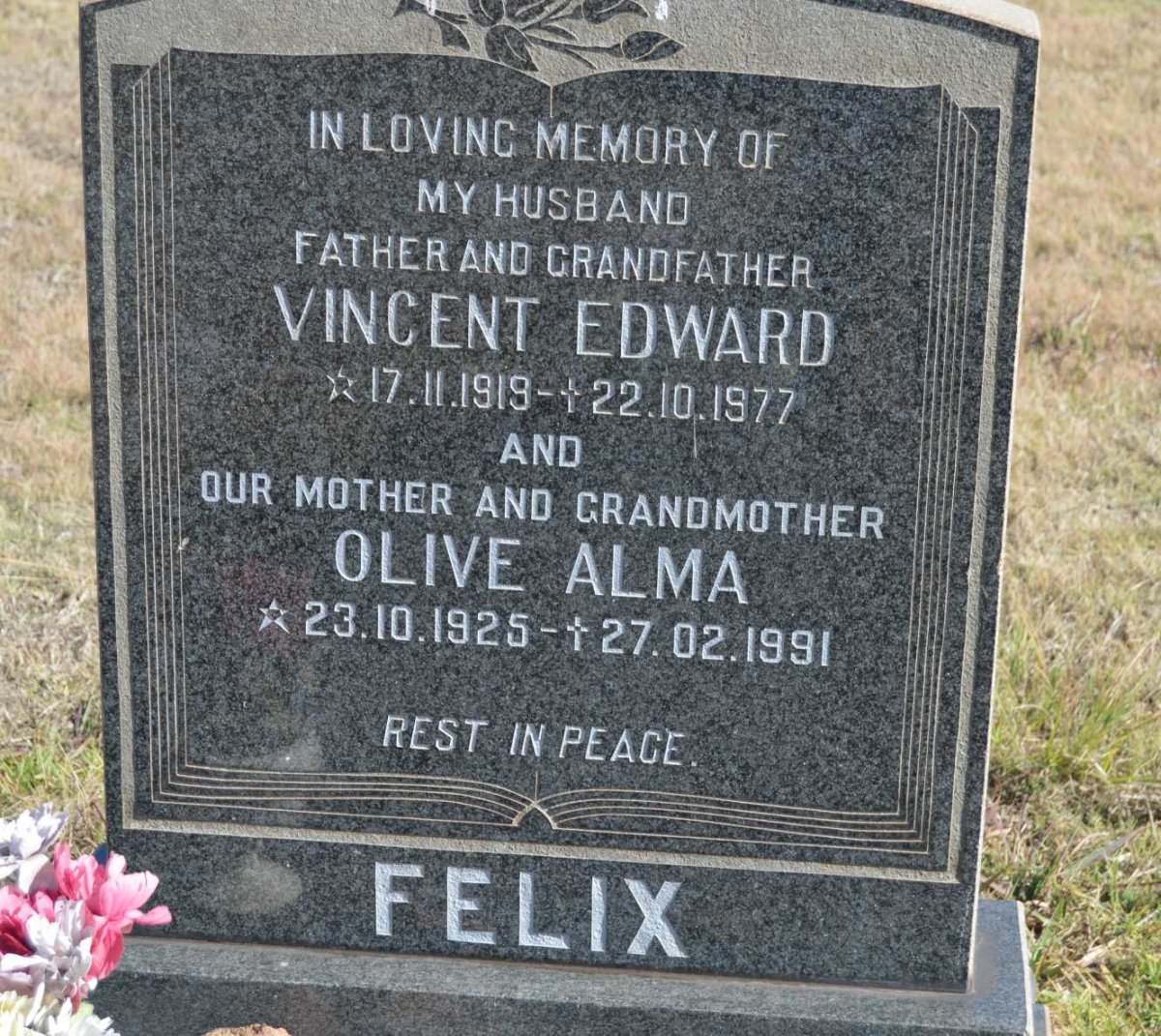 FELIX Vincent Edward 1919-1977 &amp; Olive Alma 1925-1991