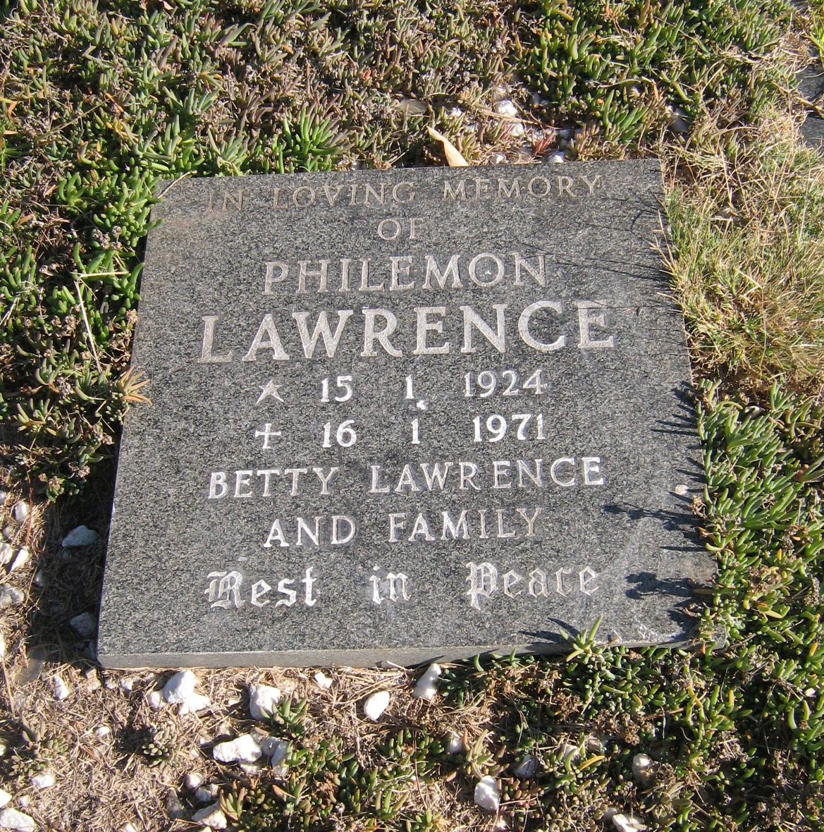 LAWRENCE Philemon 1924-1971 &amp; Betty 1927-2010 :: LAWRENCE Philemon 1924-1971