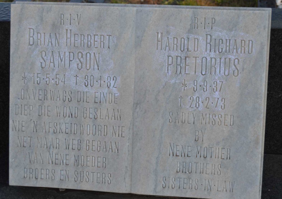 PRETORIUS Harold Richard 1937-1973  :: SAMPSON Brian Herbert 1954-1982
