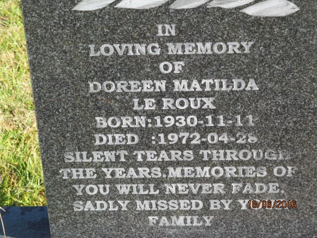 ROUX Doreen Matilda, le 1930-1972