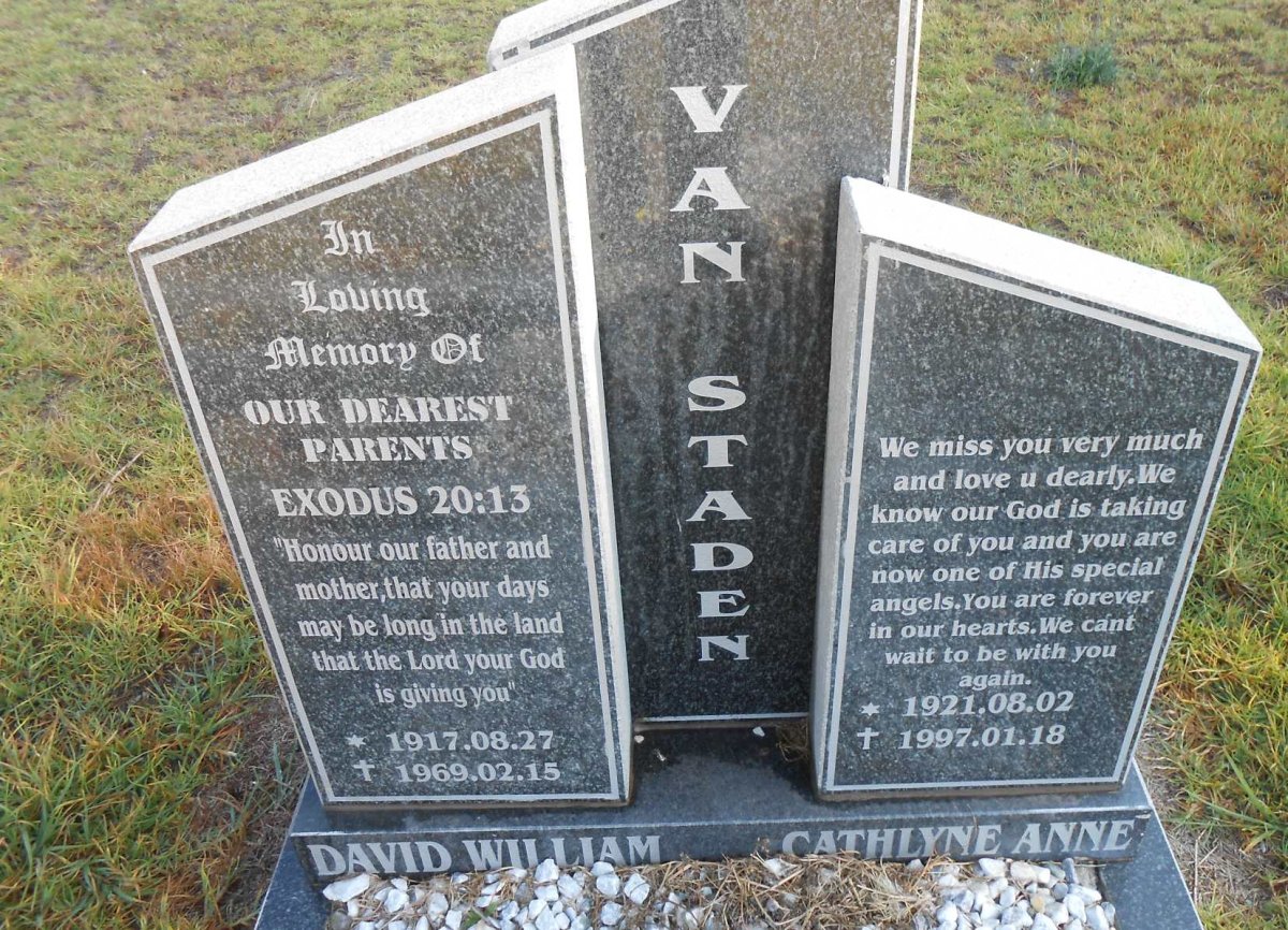 STADEN David William, van 1917-1969 &amp; Cathlyne Anne 1921-1997