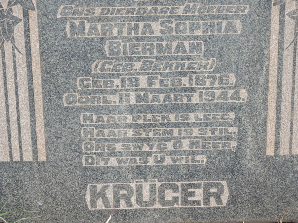 KRÜGER Martha Sophia voorheen BIERMAN nee BEKKER 1876-1944