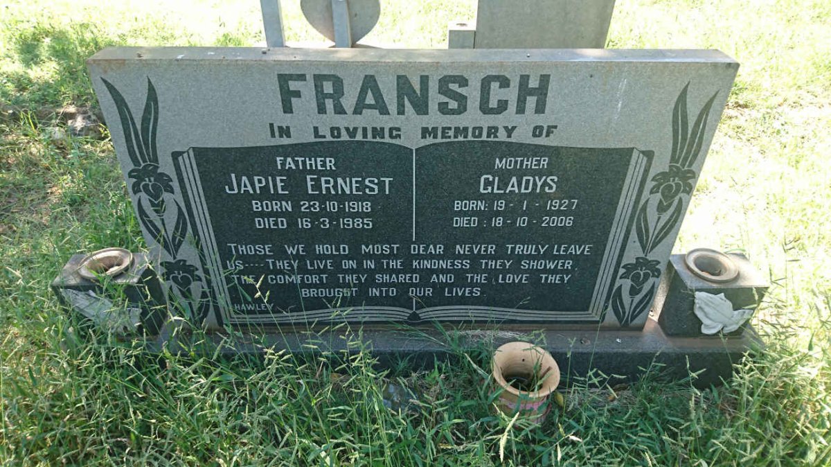 FRANSCH Japie Ernest 1918-1985 &amp; Gladys 1927-2006