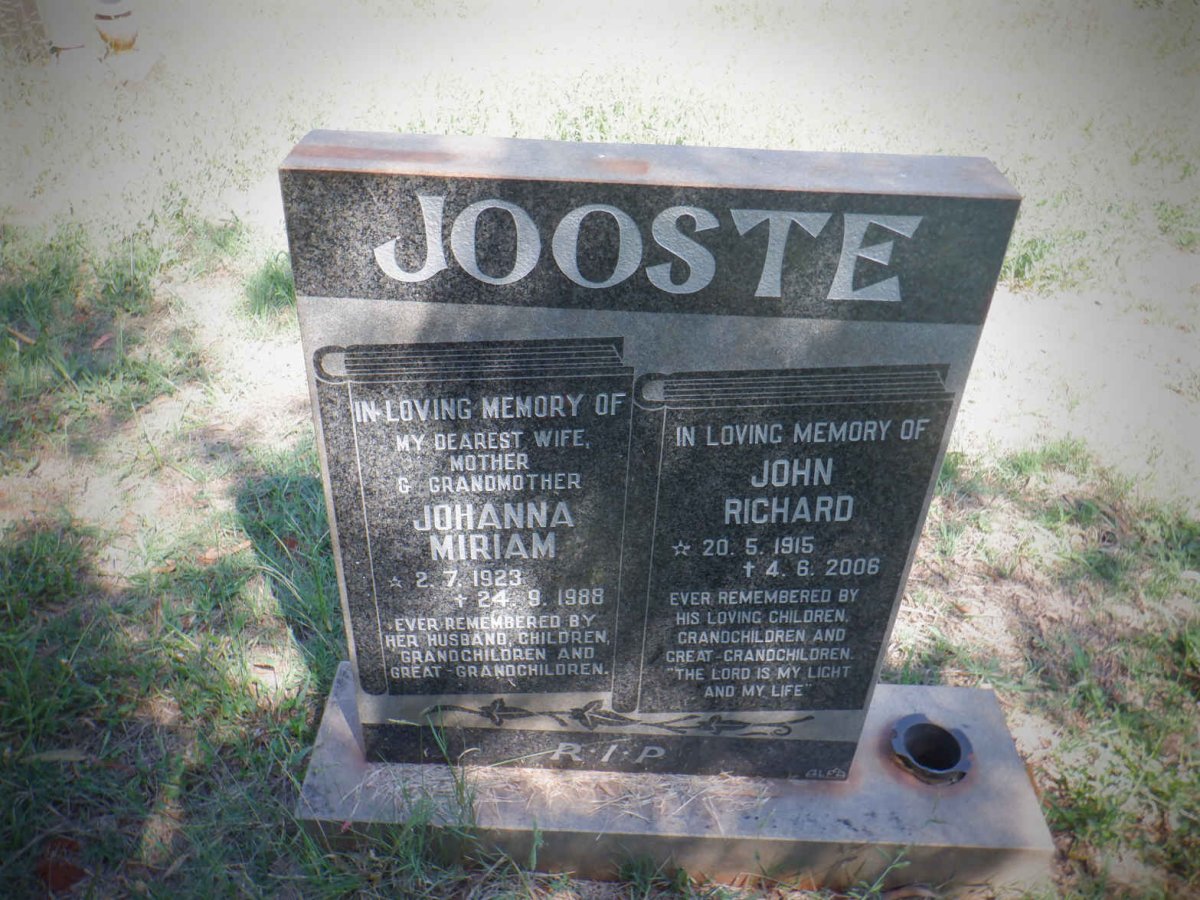 JOOSTE John Richard 1915-2006 &amp; Johanna Miriam 1923-1988