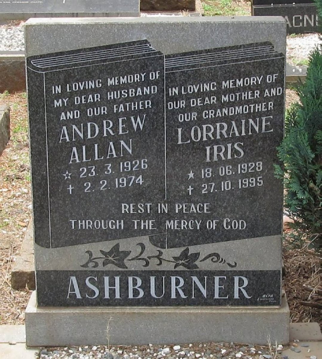 ASHBURNER Andrew Allan 1926-1974 &amp; Lorraine Iris 1928-1995