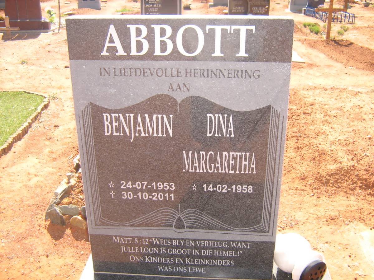 ABBOTT Benjamin 1953-2011 &amp; Dina Margaretha 1958-