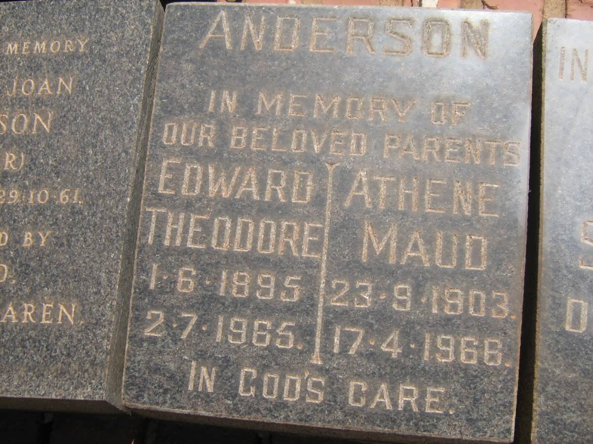 ANDERSON Edward Theodore 1895-1965 &amp; Athene Maud 1903-1966