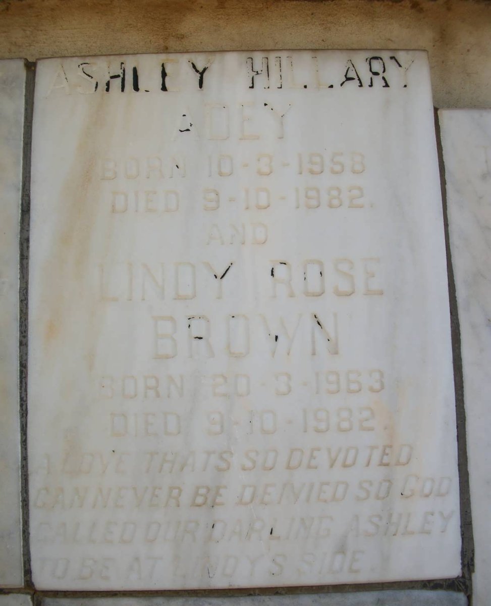 ADEY Ashley Hillary BROWN 1958-1982 :: BROWN Lindy Rose 1963-1982