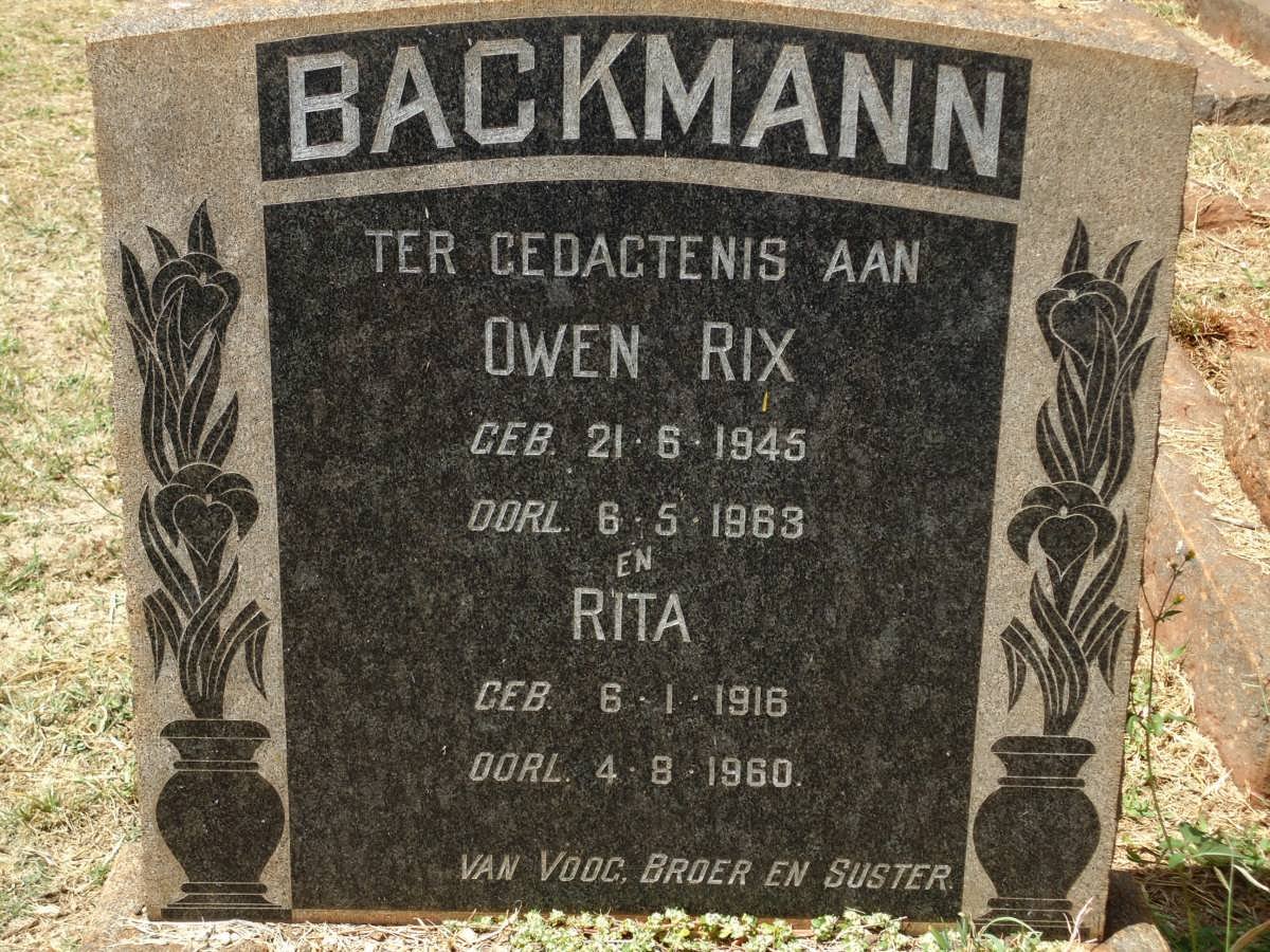 BACKMANN Owen Rix 1945-1963 :: BACKMANN Rita 1916-1960