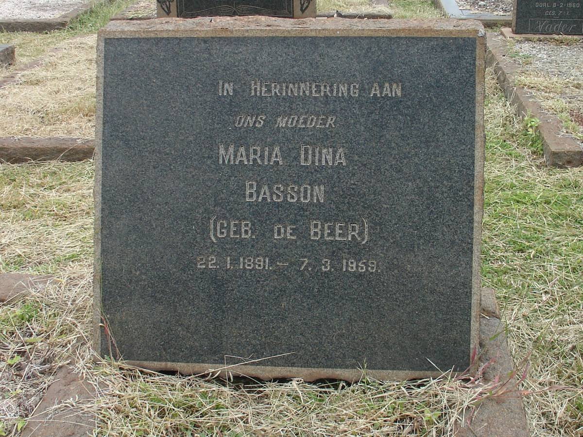 BASSON Maria Dina nee DE BEER 1891-1959