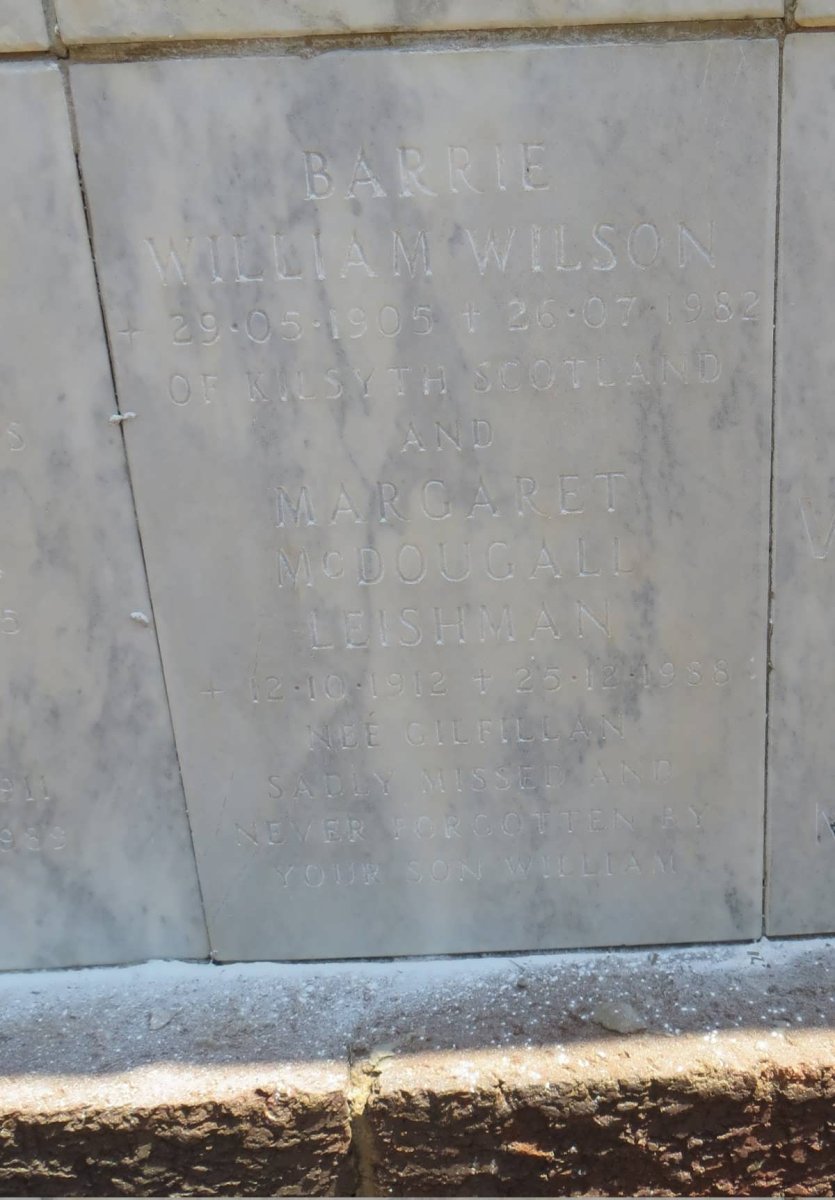 BARRIE William Wilson 1905-1982 &amp; Margaret McDougall Leisham nee GILFILLAN 1912-1988