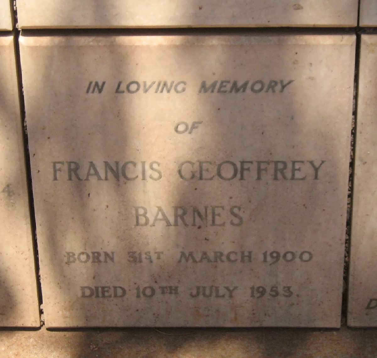BARNES Francis Geoffrey 1900-1953