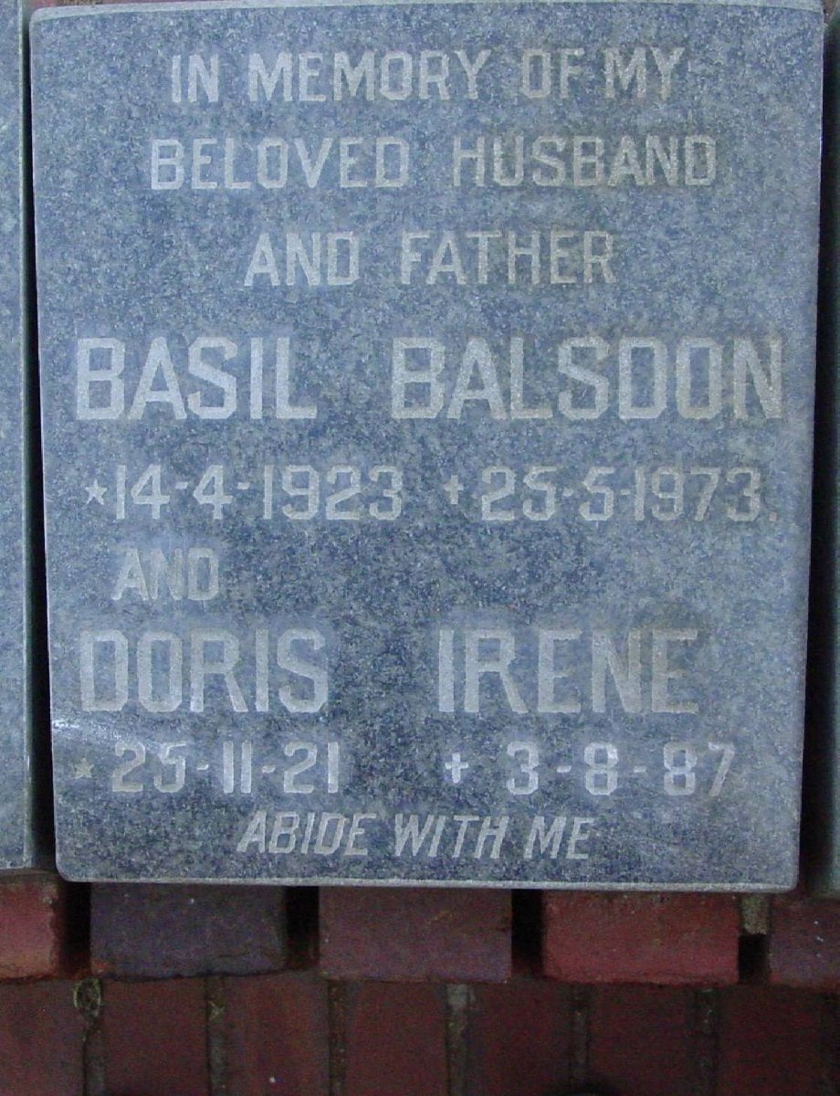 BALSDON Basil 1923-1973 &amp; Doris Irene 1921-1987