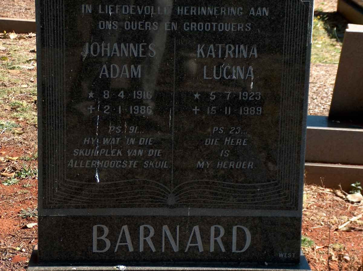 BARNARD Johannes Adam 1916-1986 &amp; Katrina Lucina 1923-1989