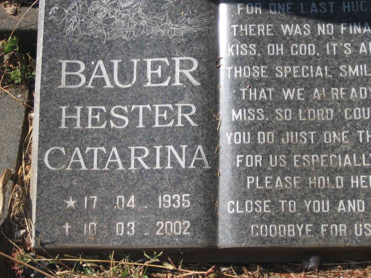 BAUER Hester Catarina 1935-2002