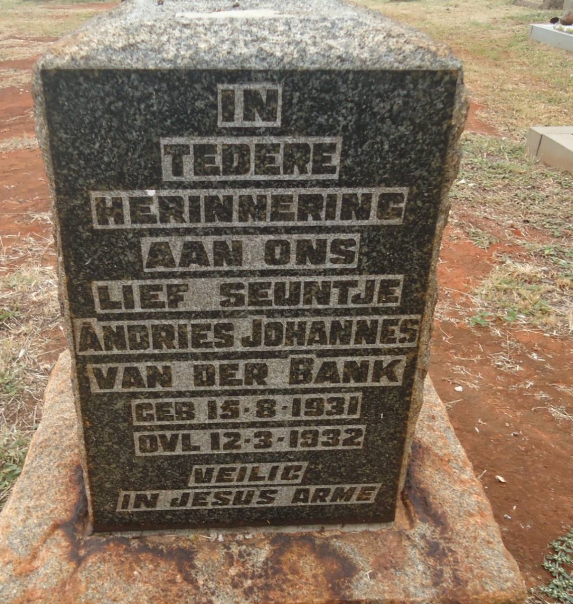 BANK Andries Johannes, van der 1931-1932