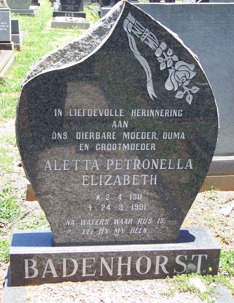 BADENHORST Aletta Petronella Elizabeth 1911-1991