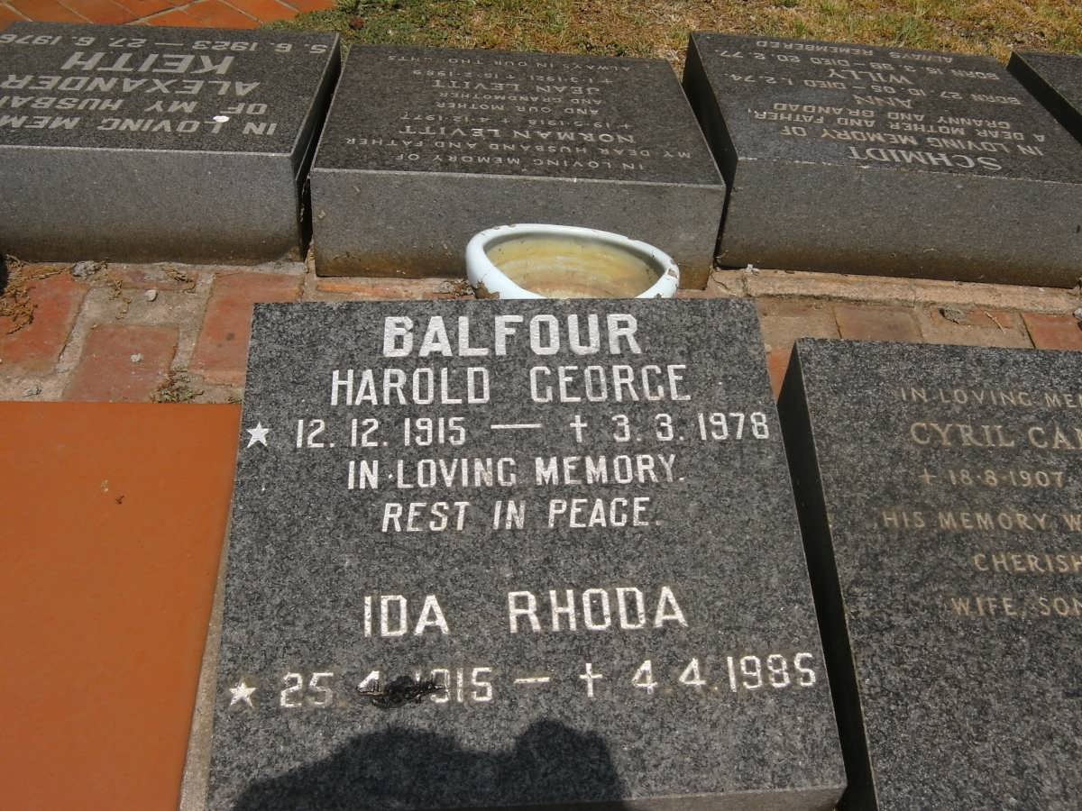 BALFOUR Harold George 1915-1978 &amp; Ida Rhoda 1915-1985