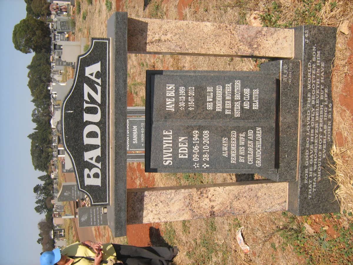 BADUZA Sivuyile Eden 1949-2008 Jane Busi 1959-2012