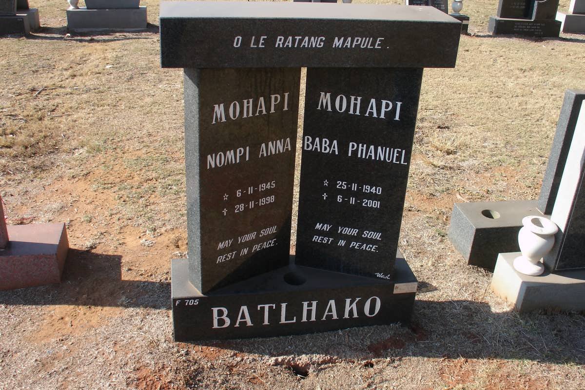 BATLHAPO Baba Phanuel 1940-2001 &amp; Nompi Anna 1945-1998